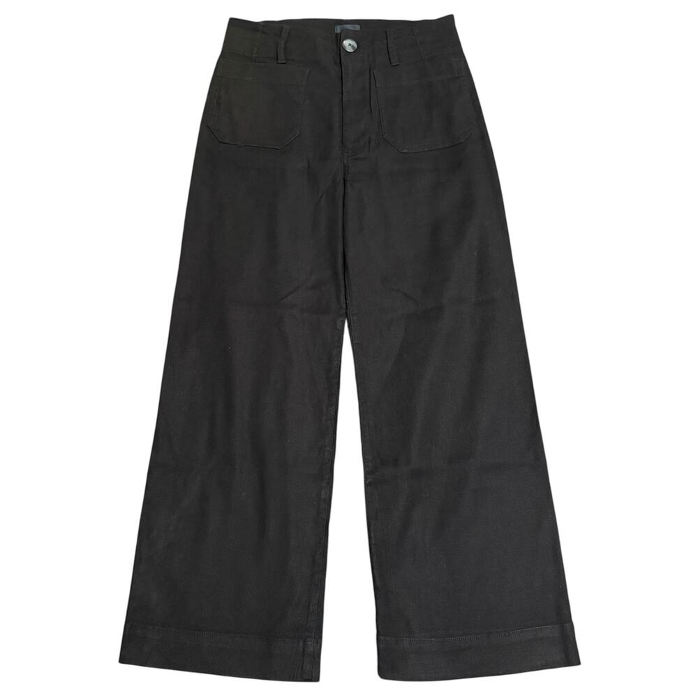 Maeve Anthropologie Colette Cropped Wide Leg Pants Linen Stretch Black Size 26